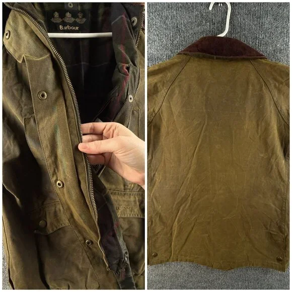Barbour Acorn Waxed Jacket Women Full Zip Size 8 US Brown Green Lined Outdoors - Picture 14 of 16